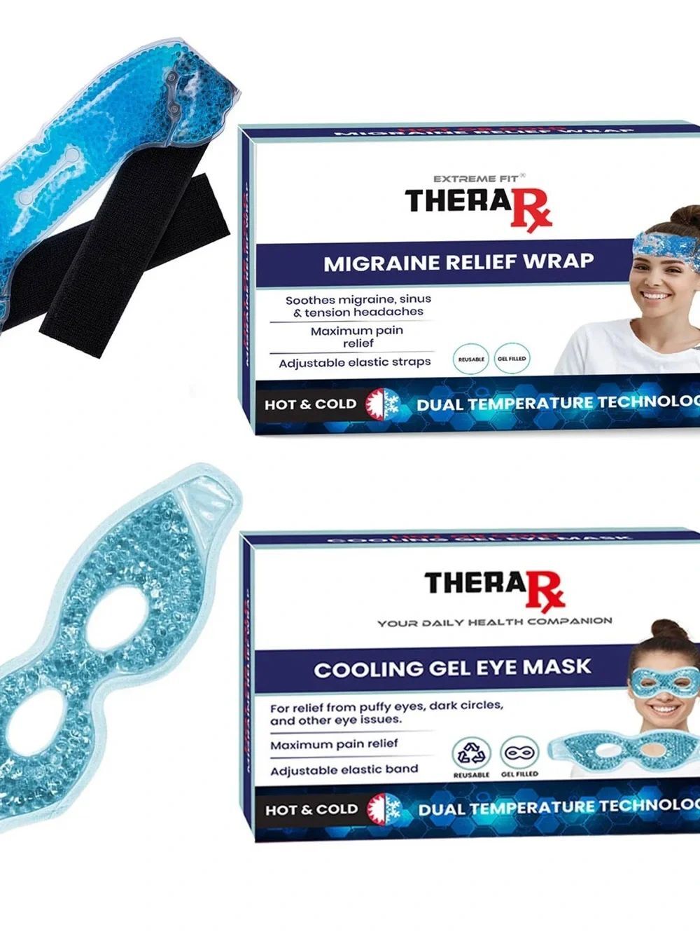 TheraRX Cooling Gel Eye Mask & Migraine Relief Wrap - Blue